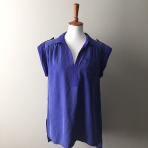 Trouve Silk Sheer Back Cuffed Short Sleeve Blouse